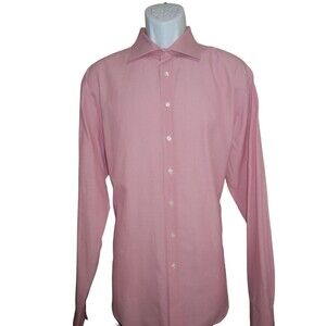 Thomas Pink Slim Fit Shirt Men  Size 17 1/2-44Long Sleeve Button Up  Cotton